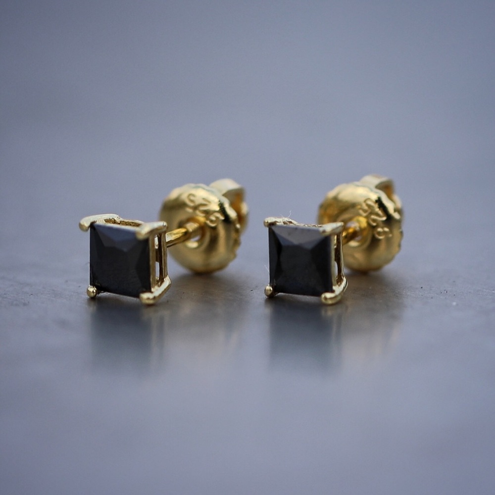Gold Black Diamond Stud Earrings